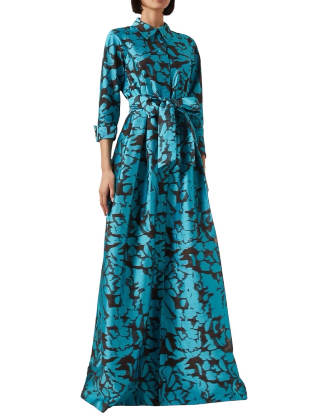 TERI JON Burnout Jacquard Floral Pattern Shirt Waist Gown - Picture 4 of 7
